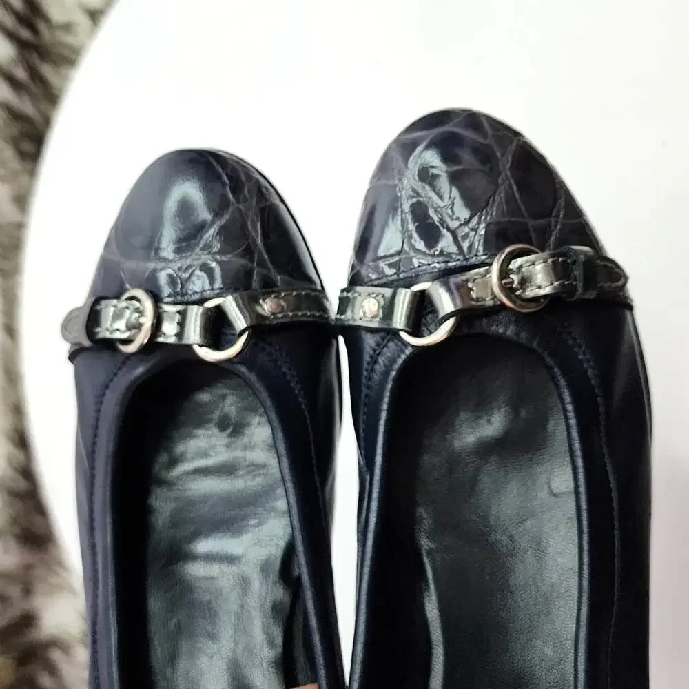 AGL Monika Cap Toe Ballet Flat in Carbon Night Coal Navy Croc Embossed Flats